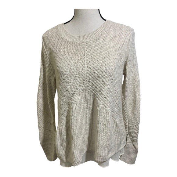 Lucky brand womens knit with silk undershirt sweater size Large ivory color - Picture 2 of 10